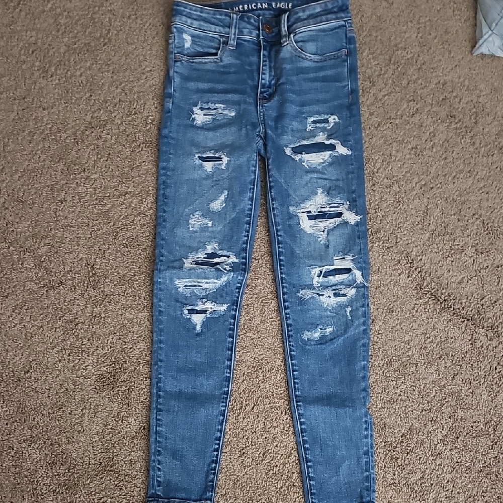 American Eagle Outfitters Blue Skinny Distressed Jeans